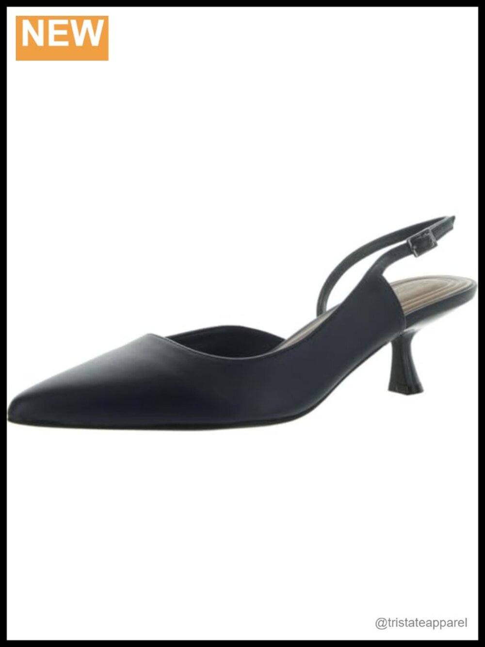 Kitten Heel Pointed Toe Pump with Buckle Closure and Padded Footbed